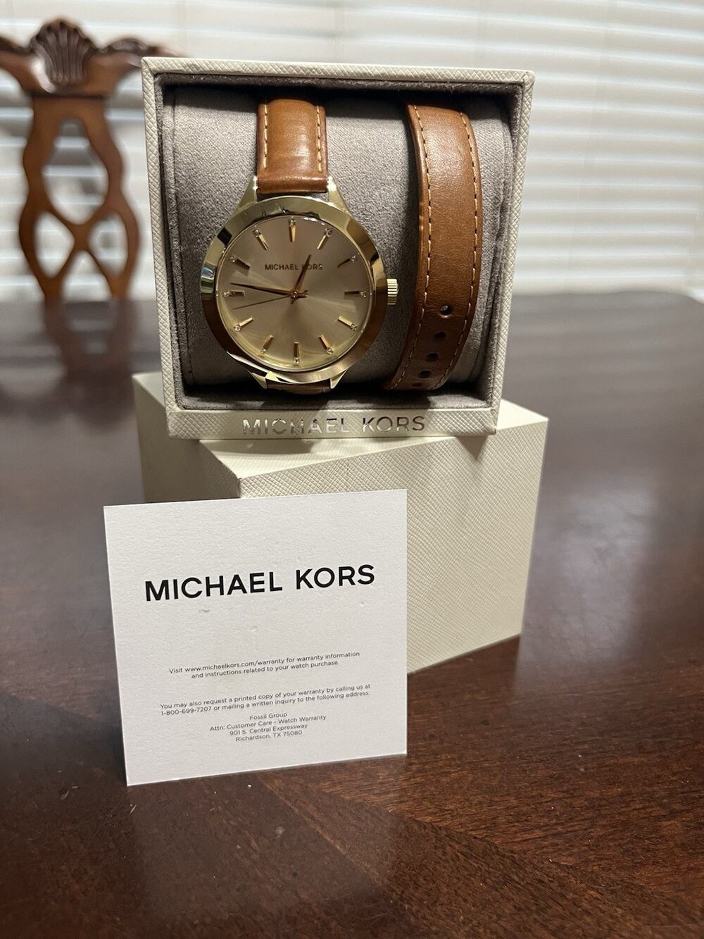 Women’s Michael Kors Slim Runway Double-Wrap Watch MK-2501 Gold Tone Leather